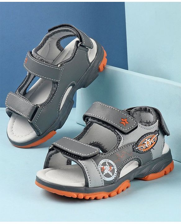 Cute Walk by Babyhug Double Velcro Closure Star Printed Sandals - Grey