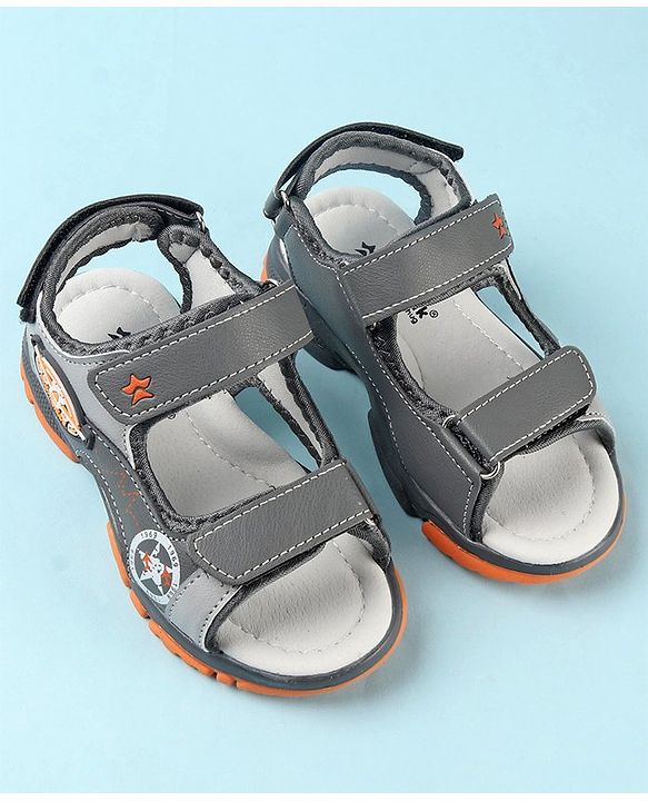 Cute Walk by Babyhug Double Velcro Closure Star Printed Sandals - Grey