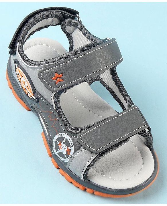 Cute Walk by Babyhug Double Velcro Closure Star Printed Sandals - Grey