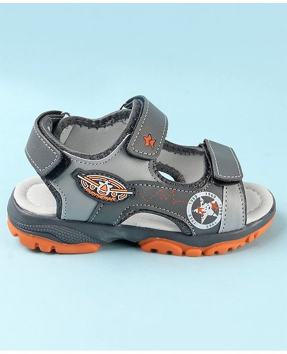 Cute Walk by Babyhug Double Velcro Closure Star Printed Sandals - Grey