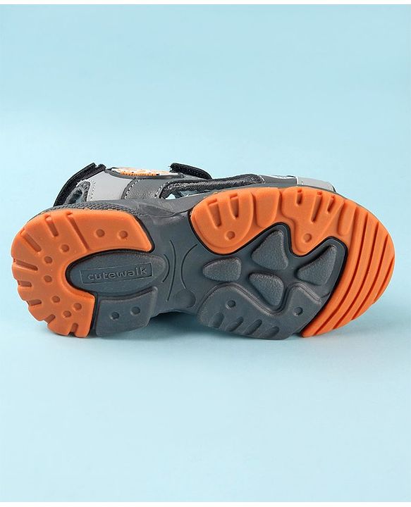 Cute Walk by Babyhug Double Velcro Closure Star Printed Sandals - Grey