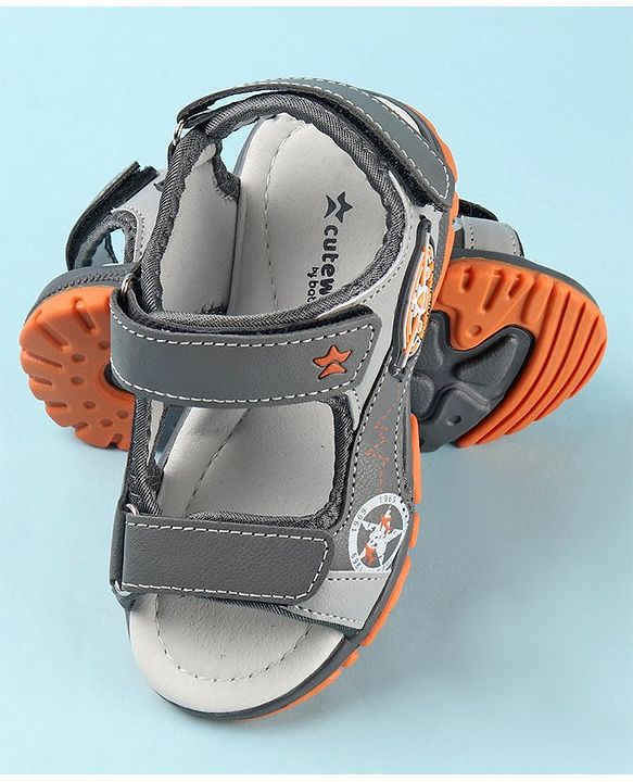 Cute Walk by Babyhug Double Velcro Closure Star Printed Sandals - Grey