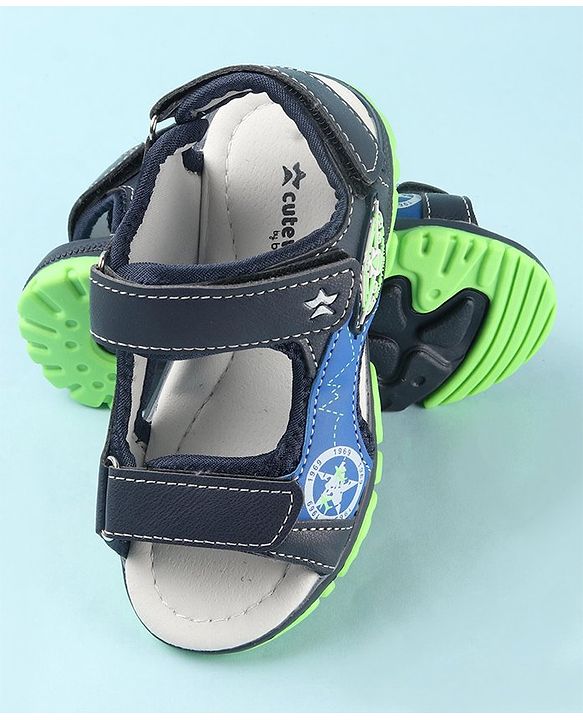Cute Walk by Babyhug Double Velcro Closure Star Printed Sandals - Grey