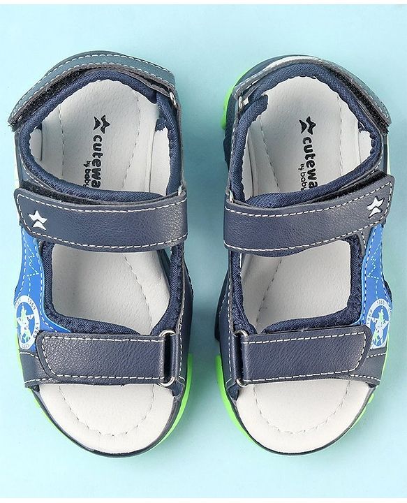 Cute Walk by Babyhug Double Velcro Closure Star Printed Sandals - Grey