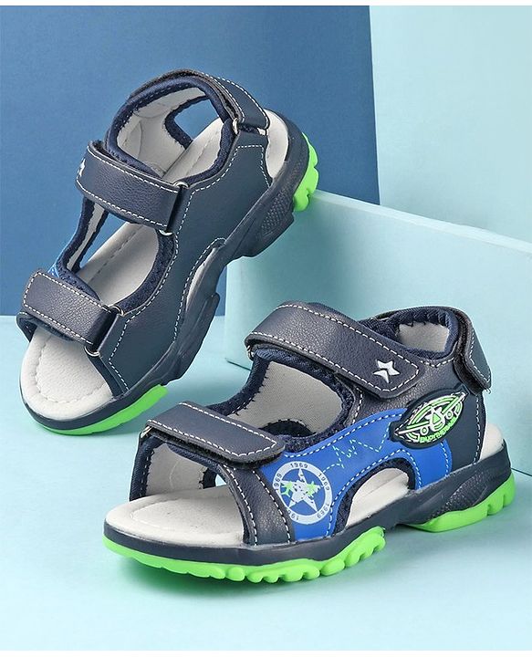 Cute Walk by Babyhug Double Velcro Closure Star Printed Sandals - Grey