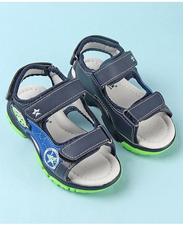 Cute Walk by Babyhug Double Velcro Closure Star Printed Sandals - Grey