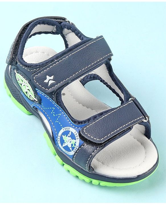 Cute Walk by Babyhug Double Velcro Closure Star Printed Sandals - Grey