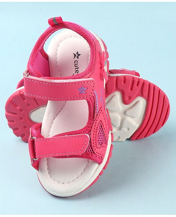 Cute Walk by Babyhug Sandals with Velcro Closure & Butterfly Applique -  Fuchsia