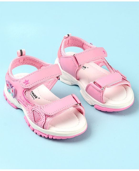 Cute Walk by Babyhug Sandals with Velcro Closure & Butterfly Applique -  Pink