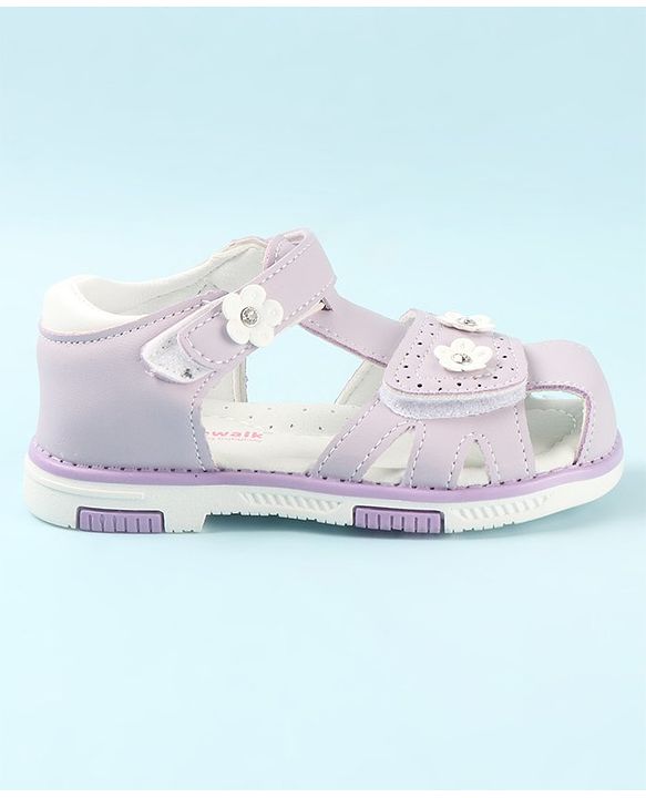 Cute Walk by Babyhug Slip On Sandals with Floral Appliques & Velcro Closure - Purple