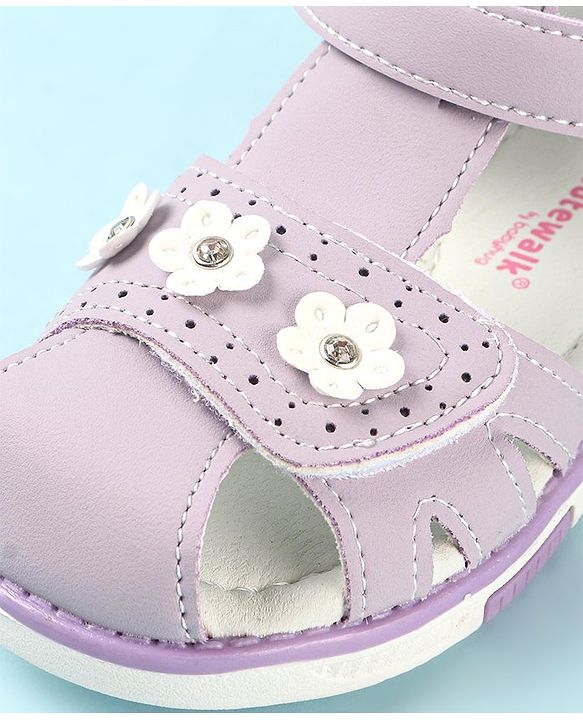 Cute Walk by Babyhug Slip On Sandals with Floral Appliques & Velcro Closure - Purple
