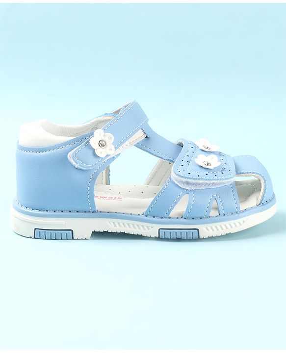 Cute Walk by Babyhug Slip On Sandals with Floral Appliques & Velcro Closure - Blue