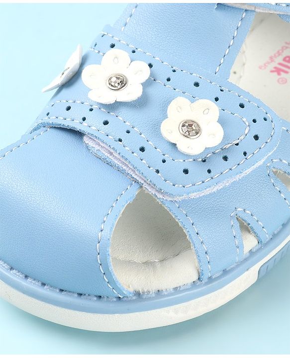 Cute Walk by Babyhug Slip On Sandals with Floral Appliques & Velcro Closure - Blue