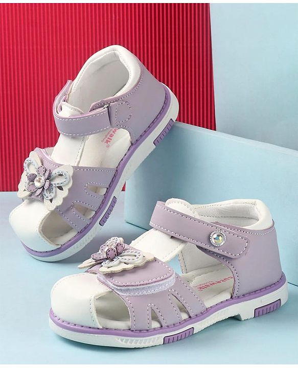 Cute Walk by Babyhug Slip On Sandals with Butterfly Applique & Velcro Closure - Purple