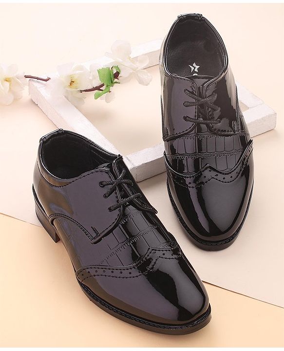 Cute Walk by Babyhug Lace Up Shinny Formal & Party Wear Shoes - Black