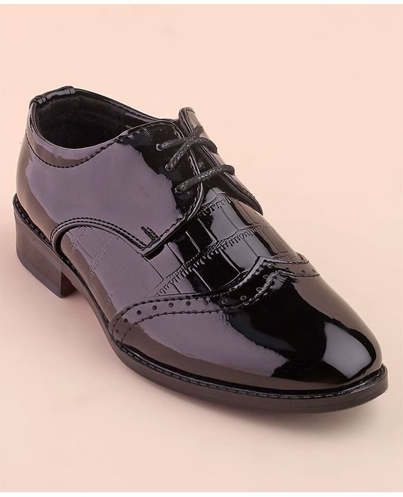 Cute Walk by Babyhug Lace Up Shinny Formal & Party Wear Shoes - Black