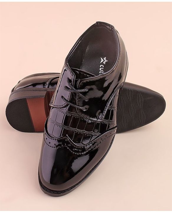 Cute Walk by Babyhug Lace Up Shinny Formal & Party Wear Shoes - Black