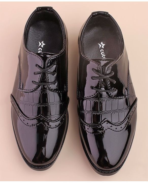 Cute Walk by Babyhug Lace Up Shinny Formal & Party Wear Shoes - Black