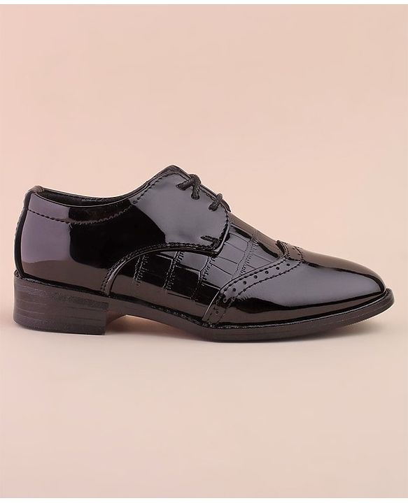 Cute Walk by Babyhug Lace Up Shinny Formal & Party Wear Shoes - Black