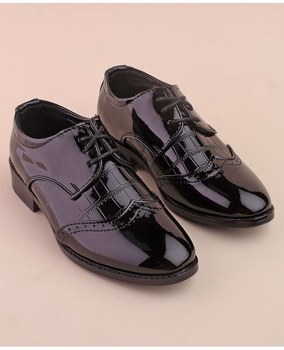 Cute Walk by Babyhug Lace Up Shinny Formal & Party Wear Shoes - Black