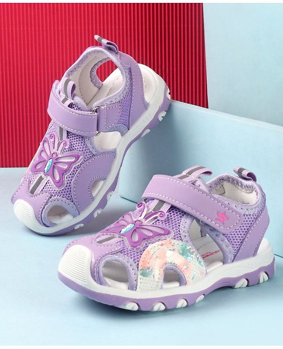 Cute Walk by Babyhug Butterfly Applique Velcro Closure Sandals - Purple