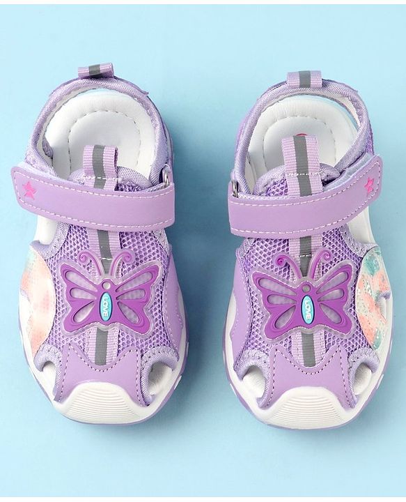Cute Walk by Babyhug Butterfly Applique Velcro Closure Sandals - Purple