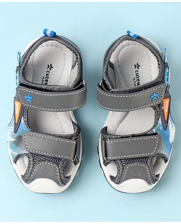 Cute Walk by Babyhug Double Velcro Closure Camo Printed Sandals - Grey