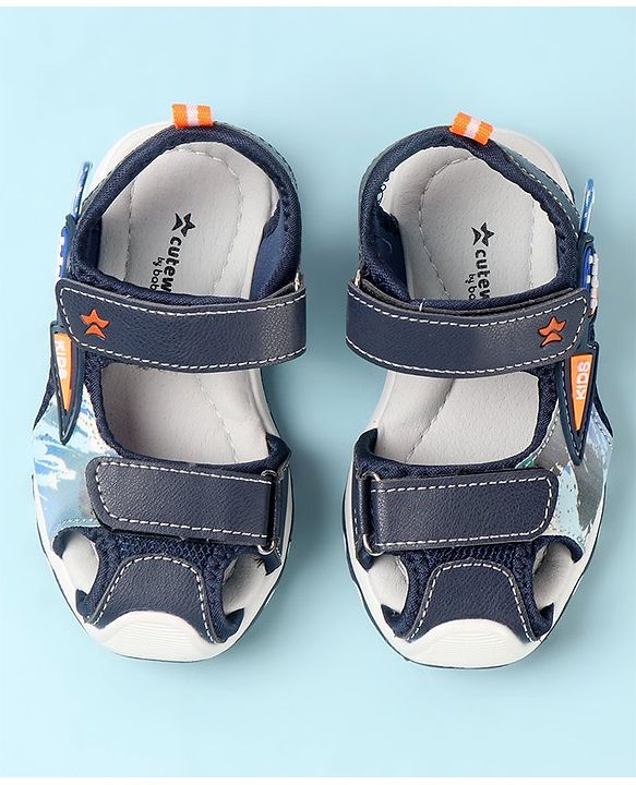 Cute Walk by Babyhug Double Velcro Closure Camo Printed Sandals - Blue