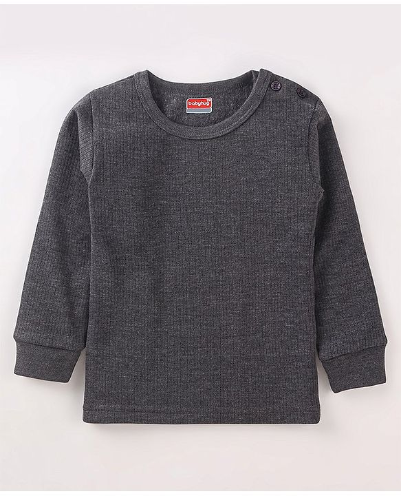 Babyhug Pull Over Full Sleeve Solid Color Thermal Vest - Grey