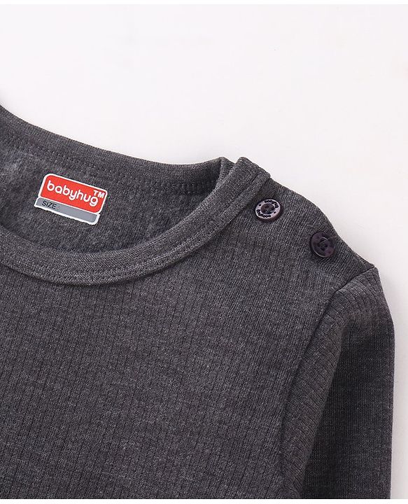 Babyhug Pull Over Full Sleeve Solid Color Thermal Vest - Grey
