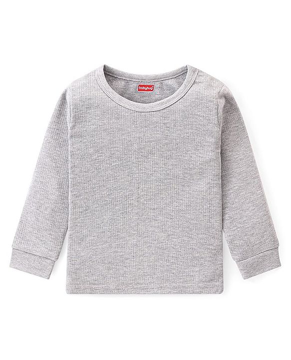 Babyhug Pull Over Full Sleeve Solid Color Thermal Vest - Light Grey