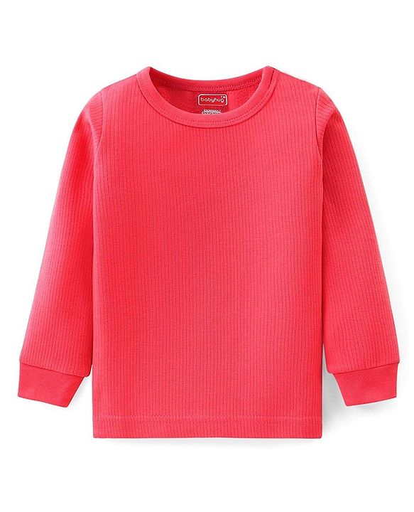 Babyhug Pull Over Full Sleeve Solid Color Thermal Vest - Coral