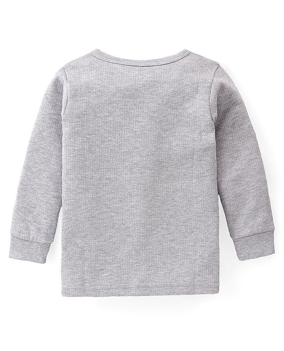 Babyhug Full Sleeves Solid Colour Front Open Thermal Vest & Pant Set - Grey