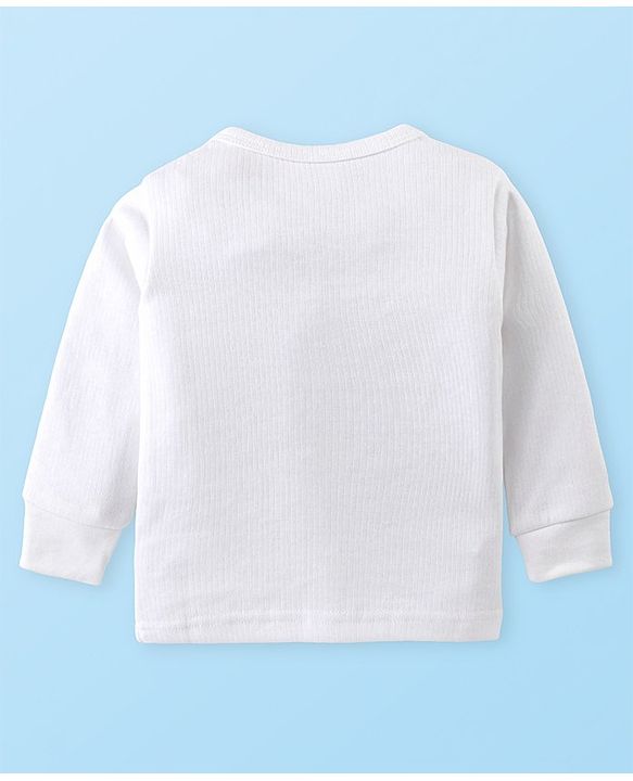 Babyhug Cotton Knit Full Sleeves Solid Colour Front Open Thermal Vest & Pant Set - Off White