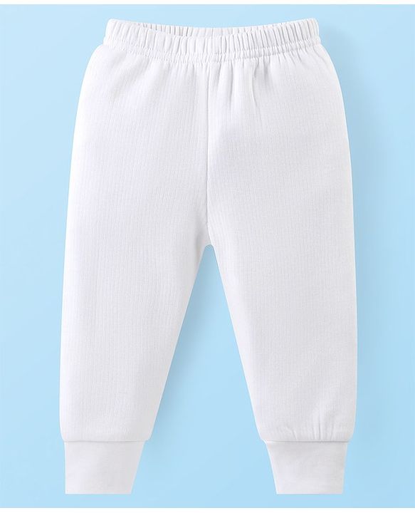 Babyhug Cotton Knit Full Sleeves Solid Colour Front Open Thermal Vest & Pant Set - Off White