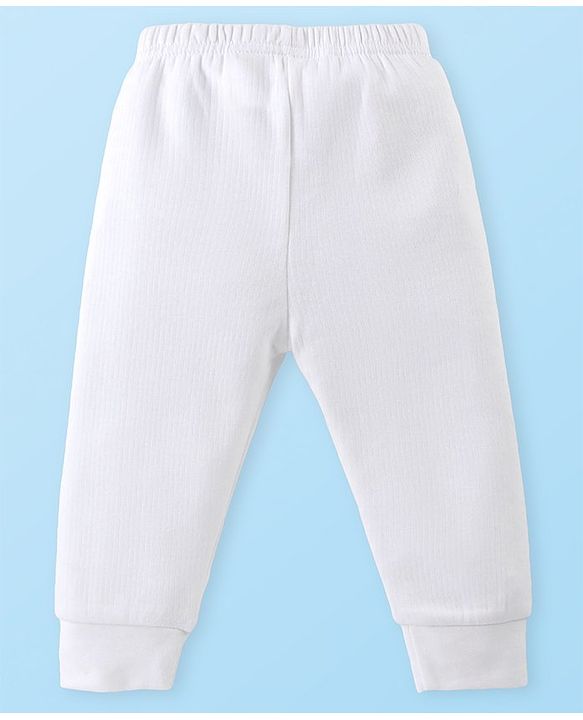 Babyhug Cotton Knit Full Sleeves Solid Colour Front Open Thermal Vest & Pant Set - Off White