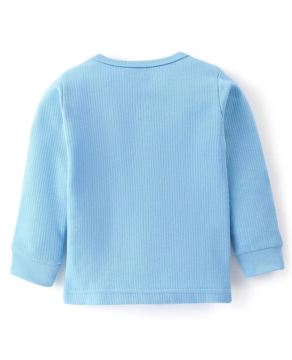 Babyhug Full Sleeves Front Open Solid Thermal Vest & Pant - Blue