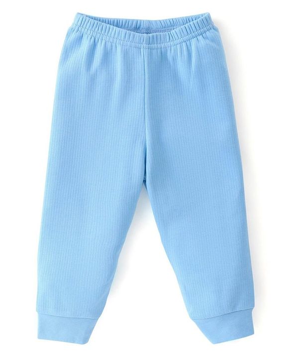 Babyhug Full Sleeves Front Open Solid Thermal Vest & Pant - Blue
