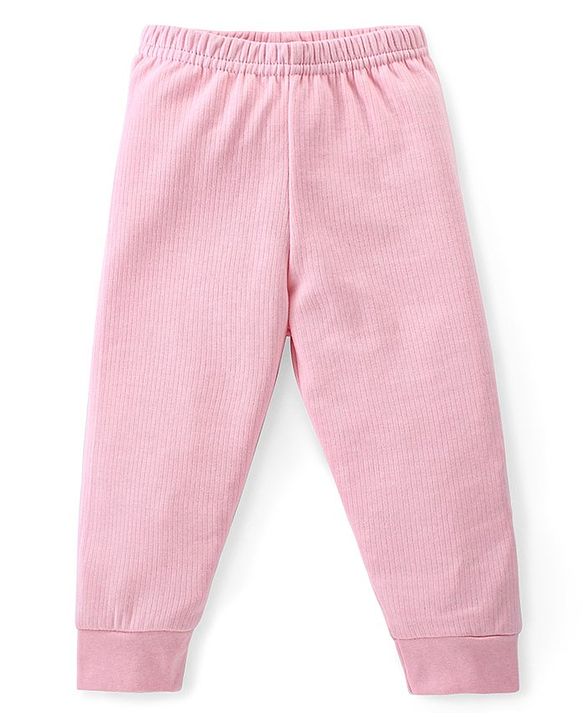 Babyhug Full Sleeves Front Open Solid Thermal Vest & Pant - Pink