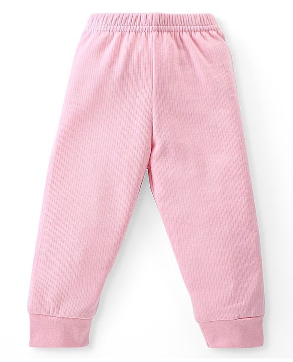 Babyhug Full Sleeves Front Open Solid Thermal Vest & Pant - Pink