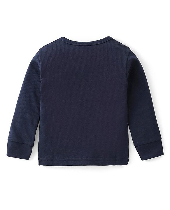 Babyhug Full Sleeves Front Open & Solid Colour Thermal Vest and Pant Set - Navy Blue