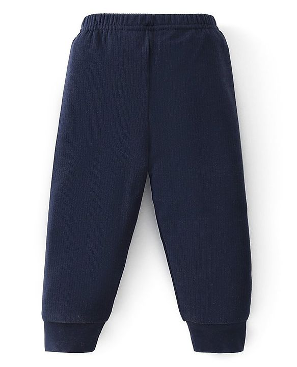 Babyhug Full Sleeves Front Open & Solid Colour Thermal Vest and Pant Set - Navy Blue