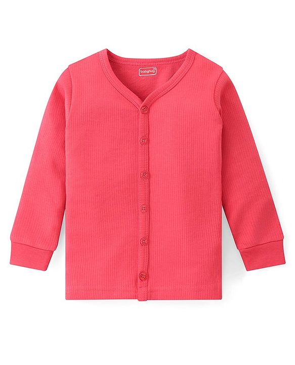 Babyhug Full Sleeves Front Open & Solid Colour Thermal Vest and Pant Set - Coral
