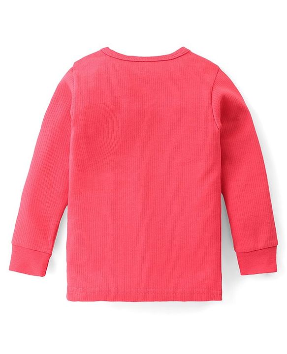Babyhug Full Sleeves Front Open & Solid Colour Thermal Vest and Pant Set - Coral