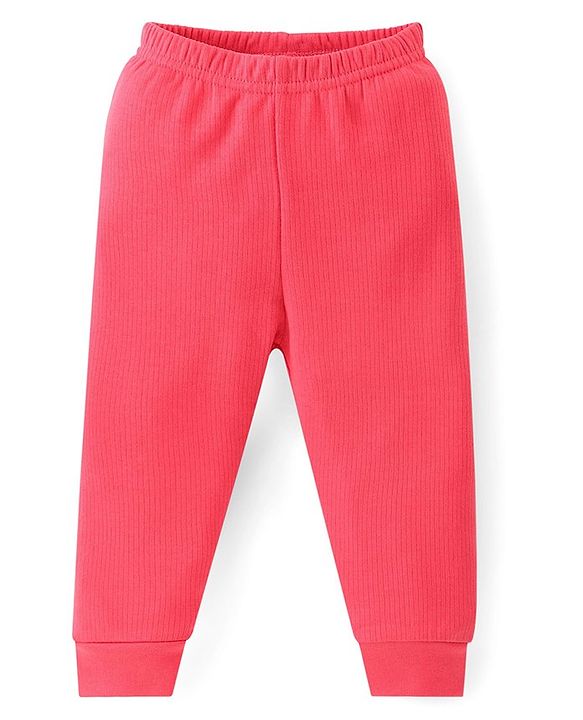 Babyhug Full Sleeves Front Open & Solid Colour Thermal Vest and Pant Set - Coral