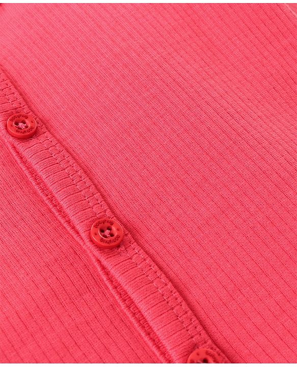 Babyhug Full Sleeves Front Open & Solid Colour Thermal Vest and Pant Set - Coral