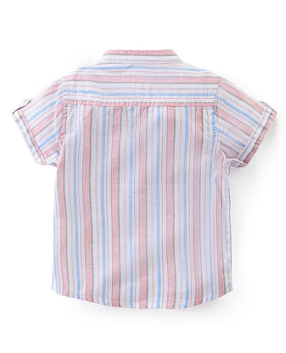 Babyhug Cotton Woven Half Sleeves Striped Mandarin Collar Shirt & Shorts Set - Multicolor