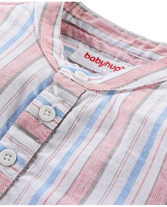 Babyhug Cotton Woven Half Sleeves Striped Mandarin Collar Shirt & Shorts Set - Multicolor