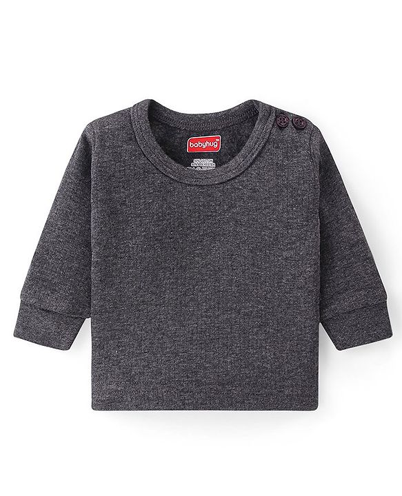 Babyhug Solid Full Sleeves Thermal Vests & Pant Set - Dark Grey