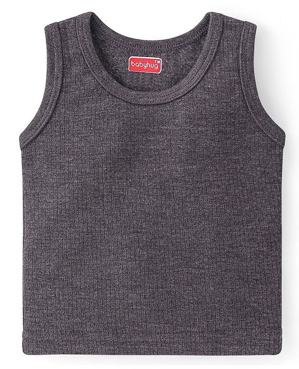 Babyhug Solid Full Sleeves Thermal Vests & Pant Set - Dark Grey